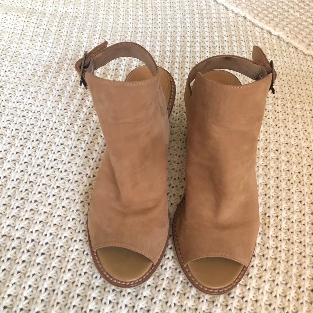 Chinese Laundry Tan Suede Peep Toe Bootie